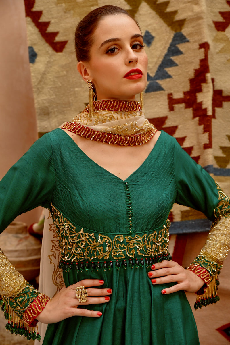 Emerald Green anarkali, pants and dupatta set