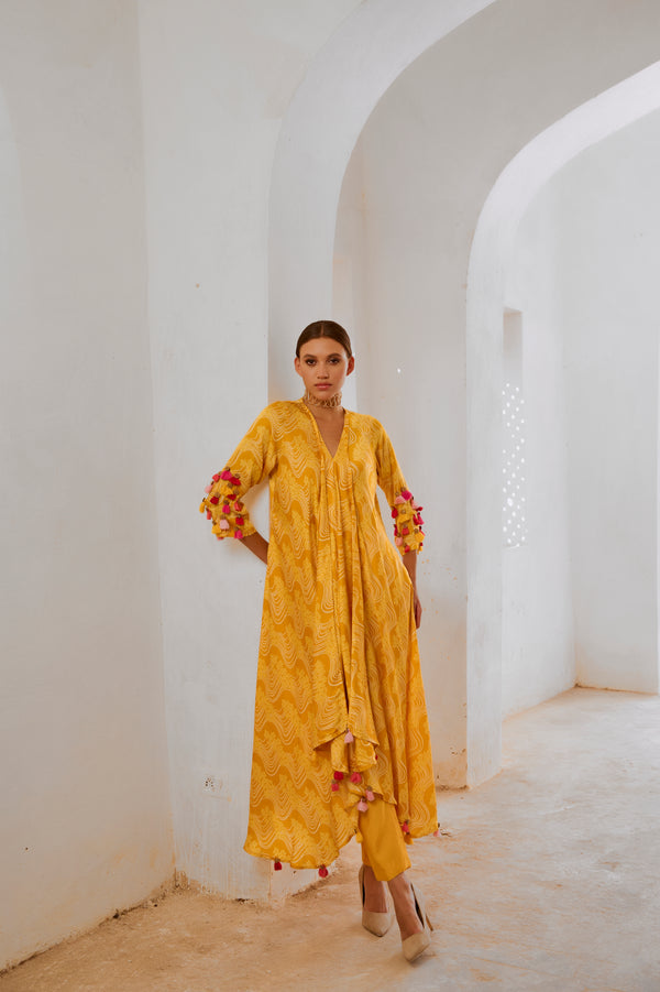 Gulbahar Marigold Yellow tassel tunic pant set