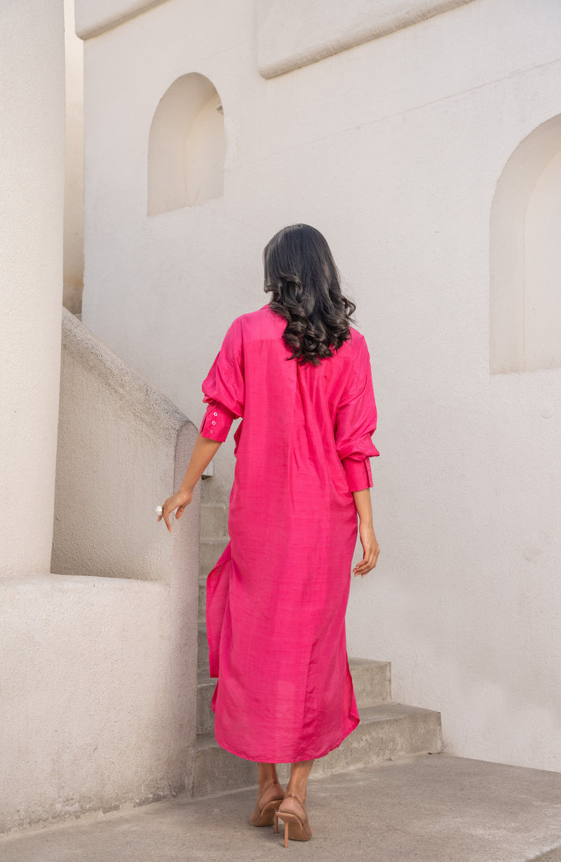 Gulbahar Hot pink tie-up shirt dress