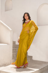 Gulbahar Olive stripe  saree and blouse set.