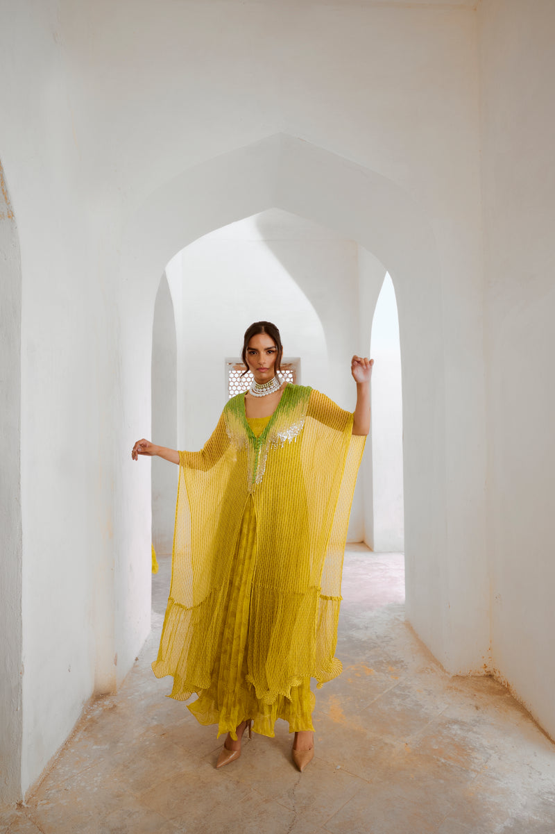 Gulbahar Lemon green bling kaftan