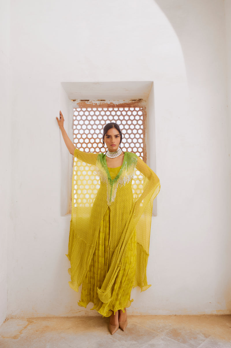 Gulbahar Lemon green bling kaftan