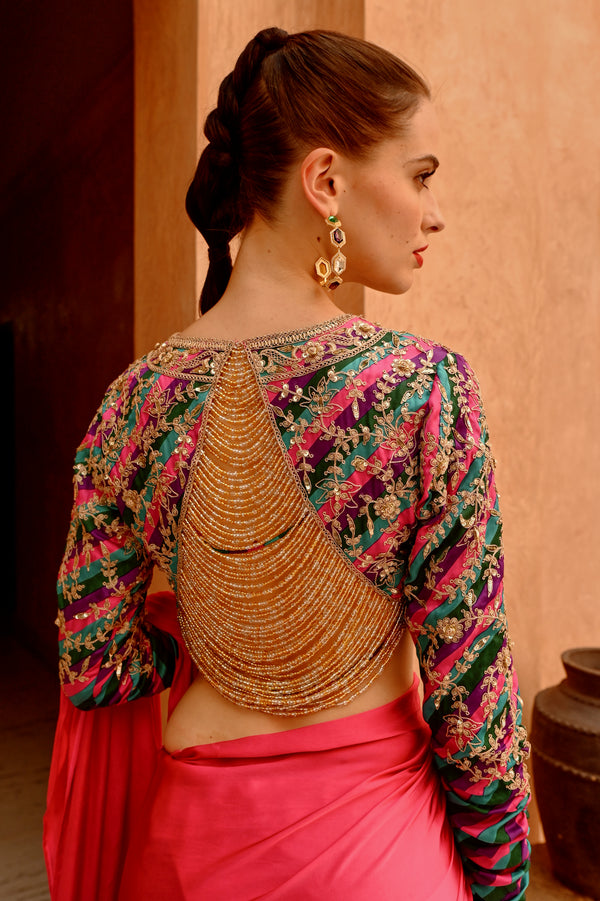 Hot Pink drape saree with 'QUEEN' blouse