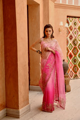 Rose pink ombre saree and blouse set