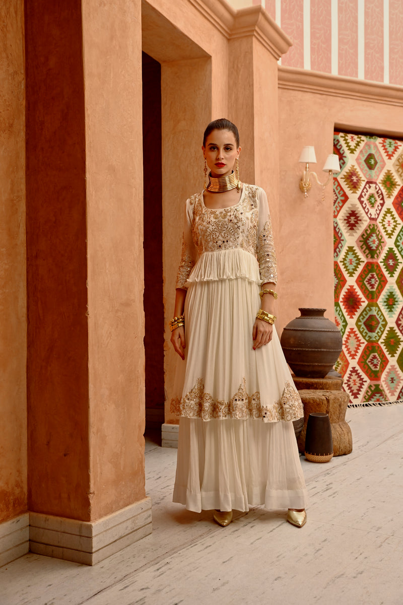 Ivory tier anarkali with churidar dupatta