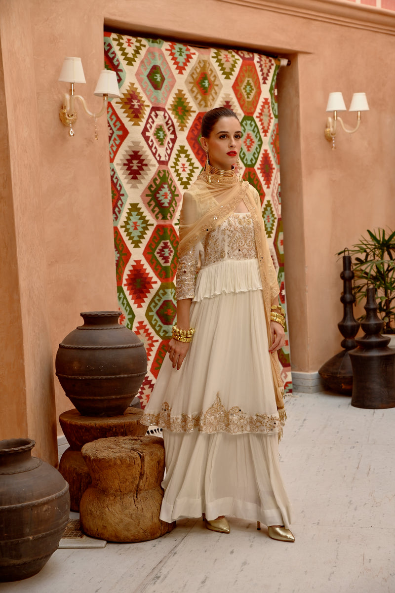 Ivory tier anarkali with churidar dupatta