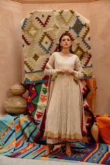 Fawn crushed anarkali set