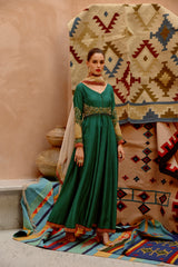 Emerald Green anarkali, pants and dupatta set