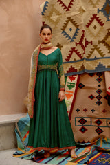 Emerald Green anarkali, pants and dupatta set