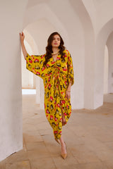 Gulbahar - Drawstring poppy kaftan dress