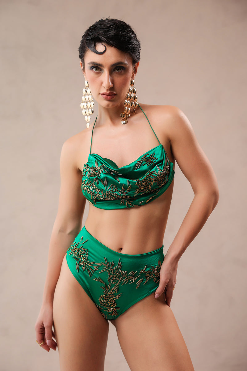 Santa monica green bikini coverup set