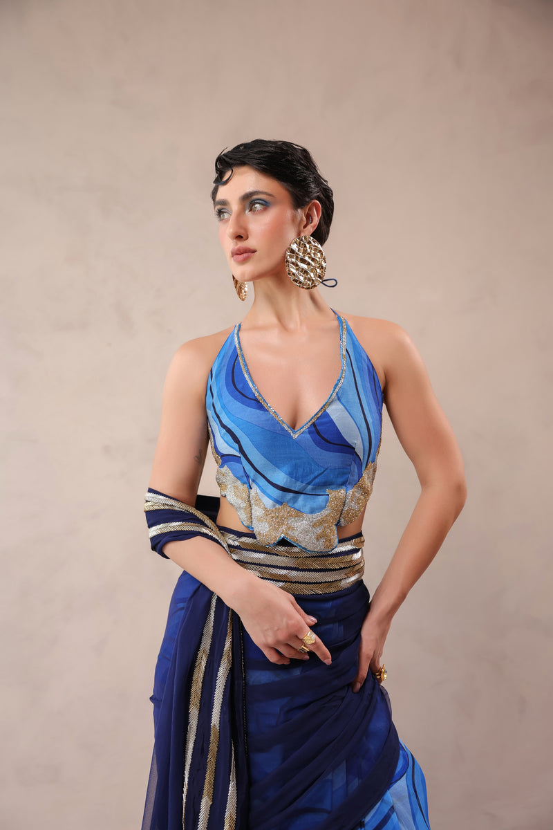 The Hollywood saree with celebrity backless blouse