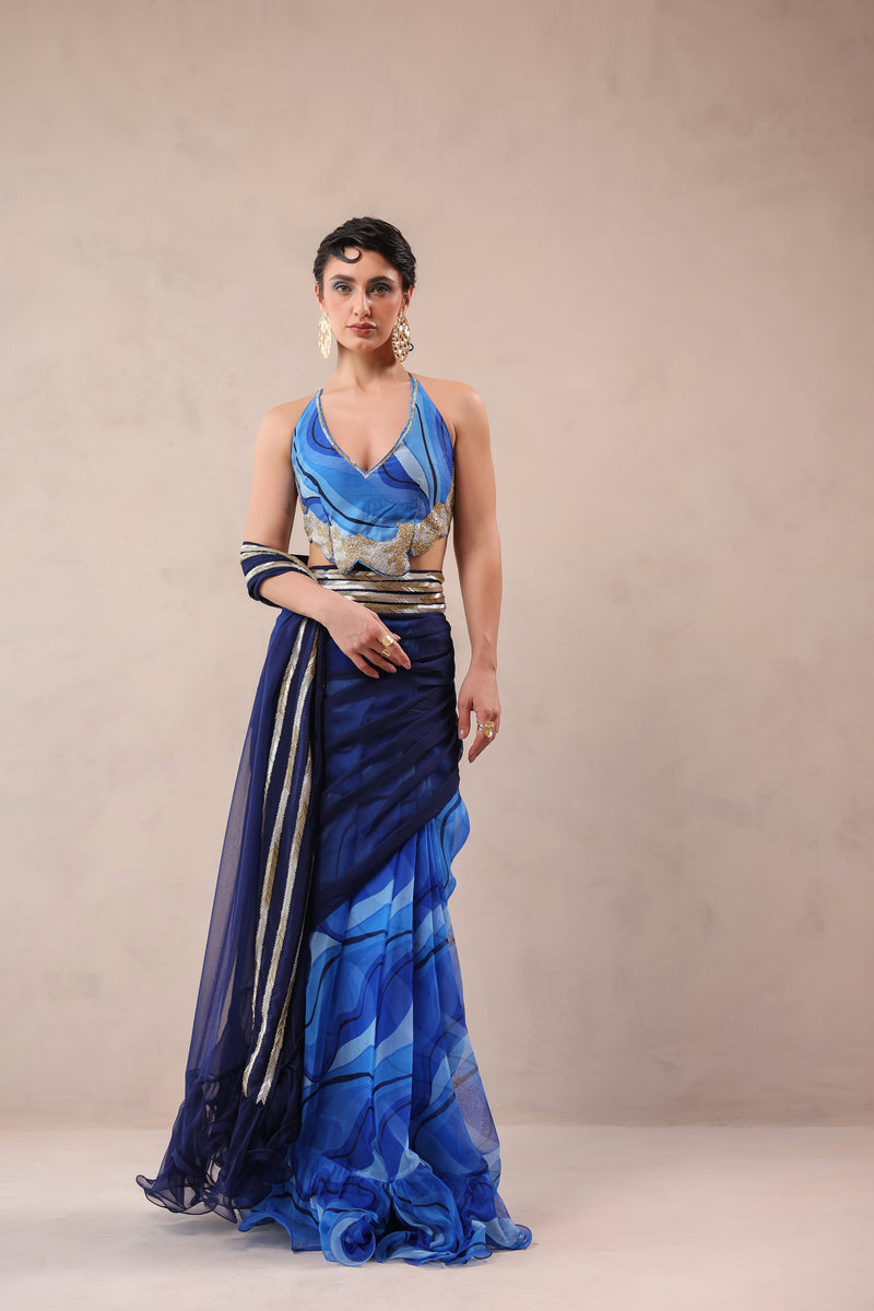 The Hollywood saree with celebrity backless blouse