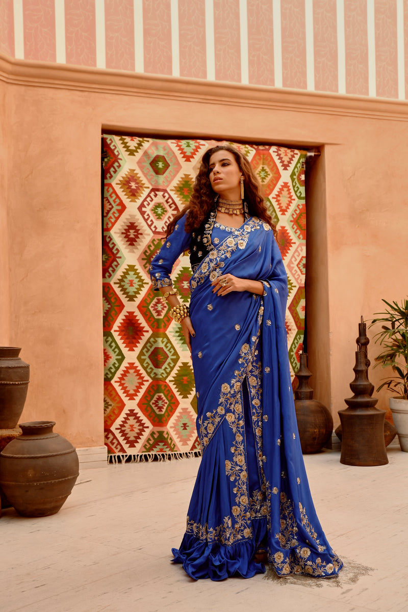 Eclectic Blue vintage concept saree.