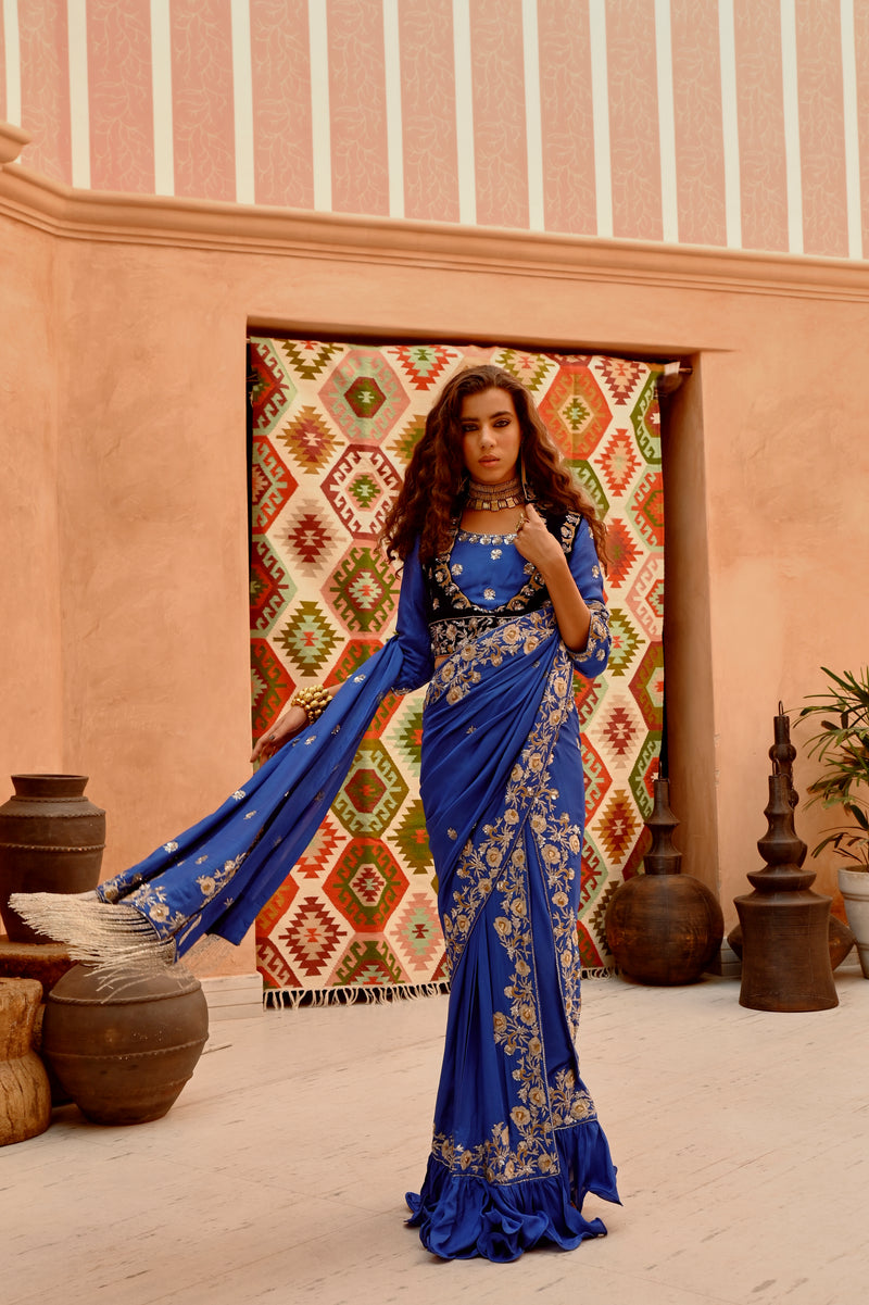 Eclectic Blue vintage concept saree.