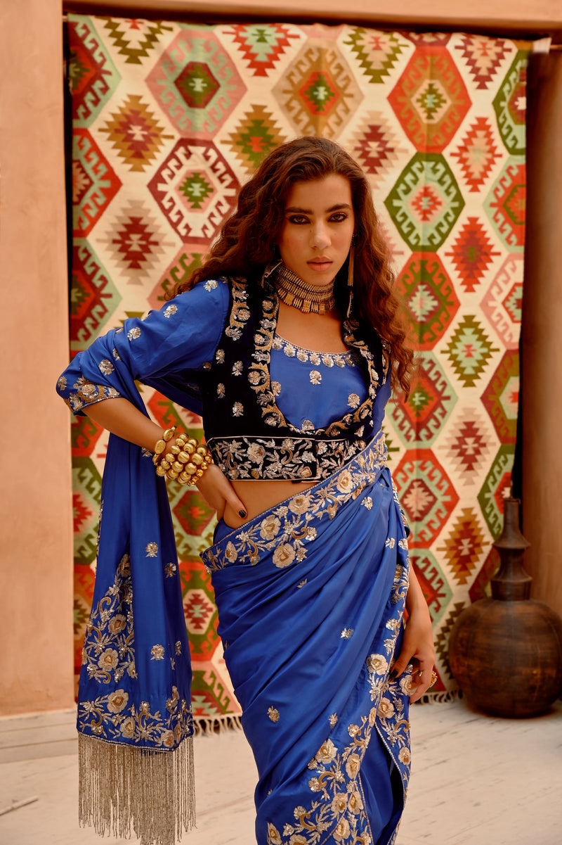Eclectic Blue vintage concept saree.