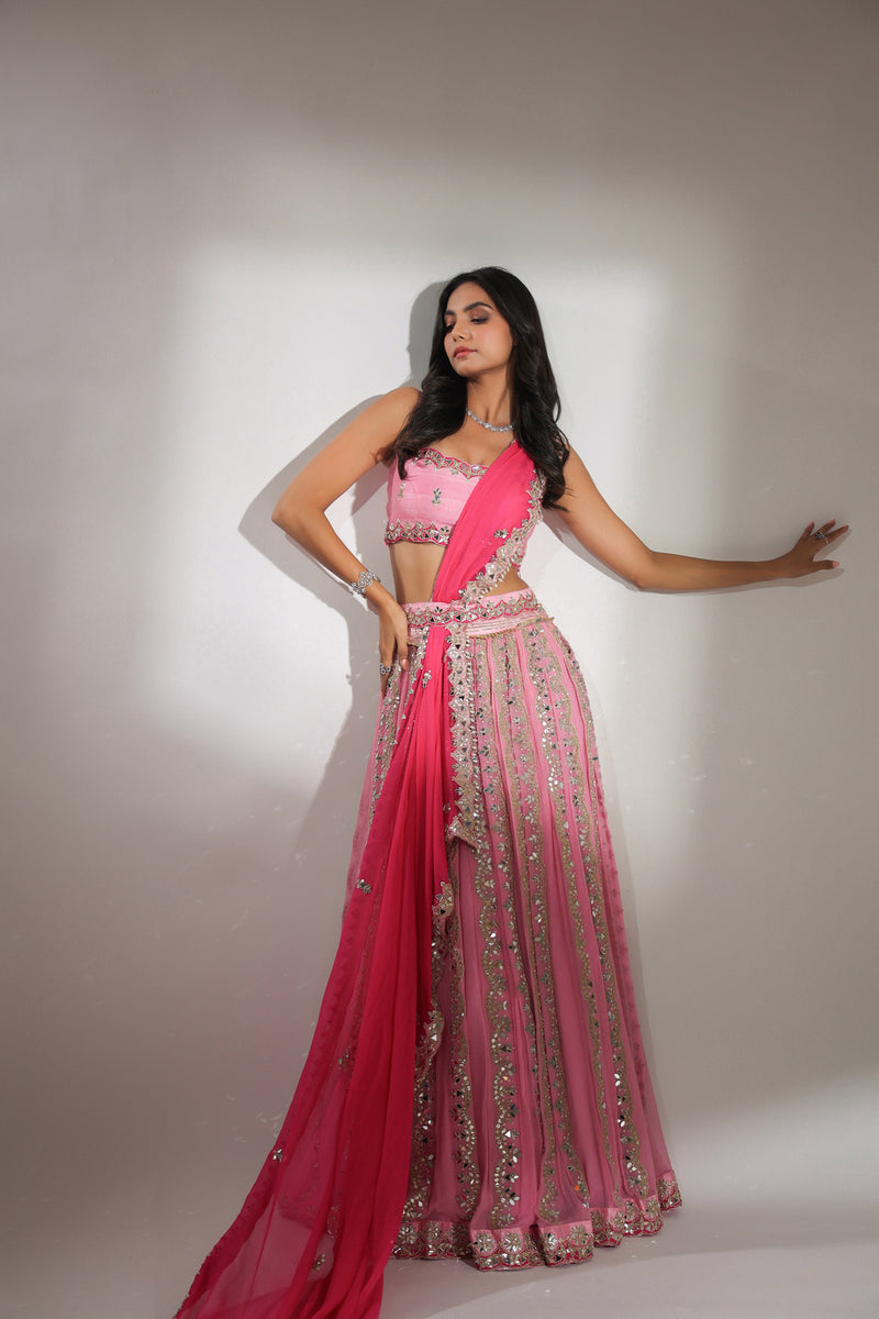 Haseena noor darpan lehenga set in candy pink