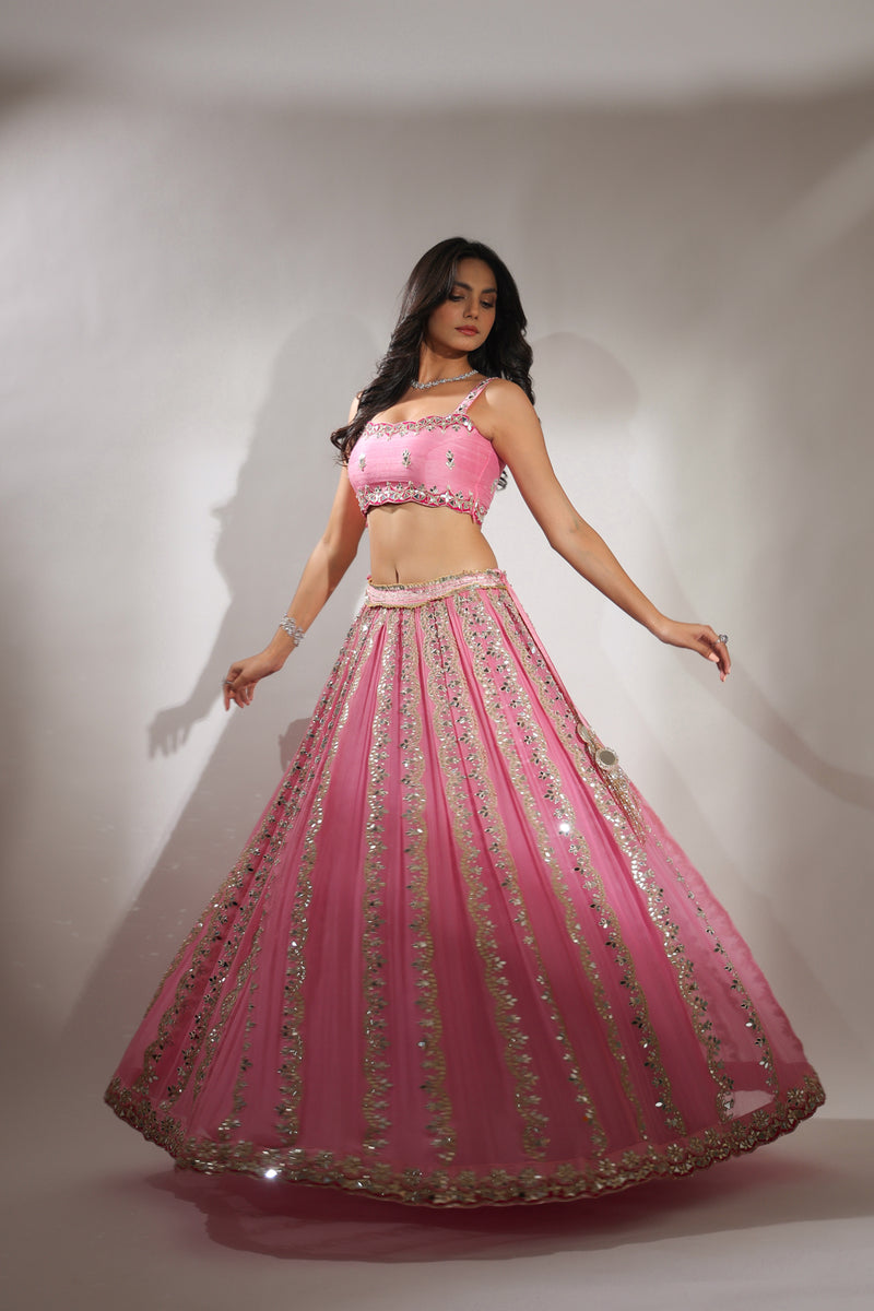 Haseena noor darpan lehenga set in candy pink