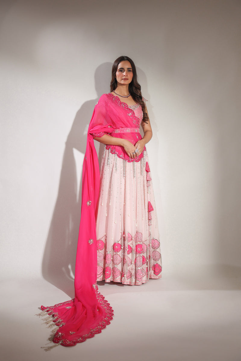 Haseena baby pink pearl droplet lehenga set