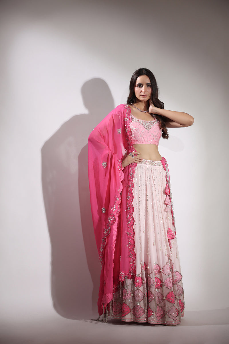 Haseena baby pink pearl droplet lehenga set