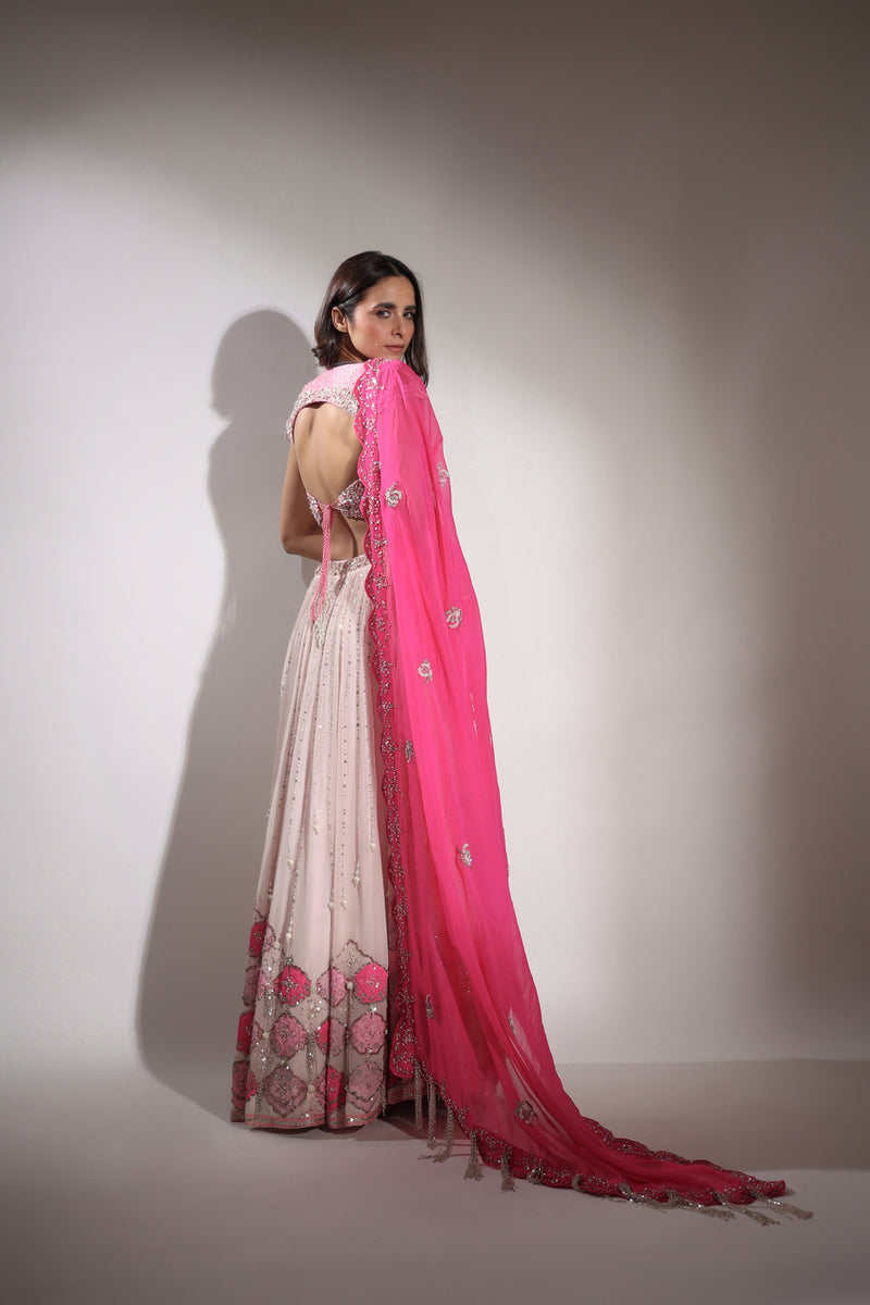 Haseena baby pink pearl droplet lehenga set