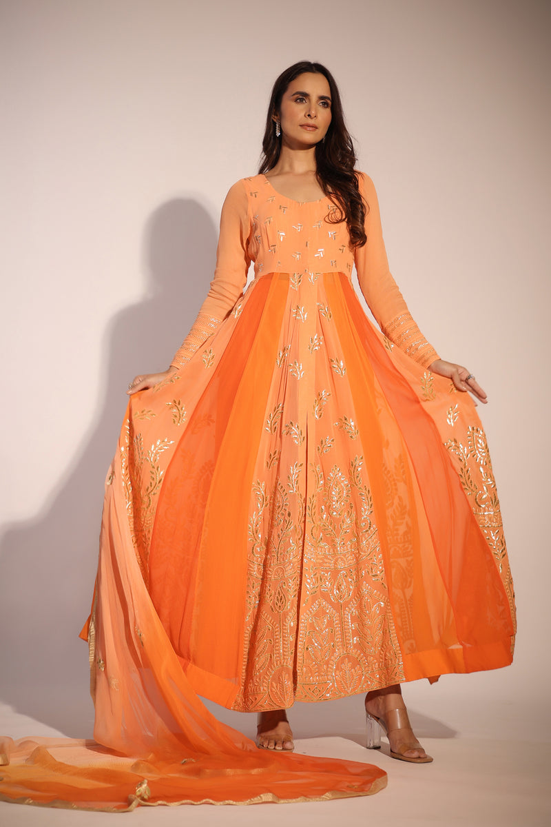 Haseena or-peach anarkali set