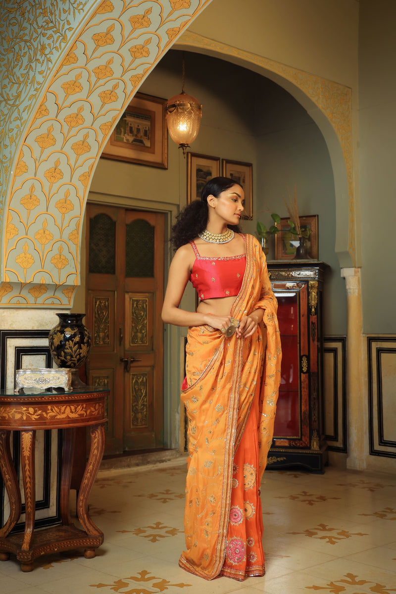 Dilruba narangi jaal saree blouse