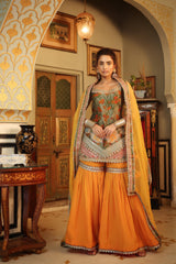 Dilruba bageecha kurta with volume sharara and dupatta