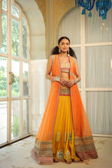 Dilruba narangi longline ruched jacket with  dilruba haseen lehenga and rangeen blouse set