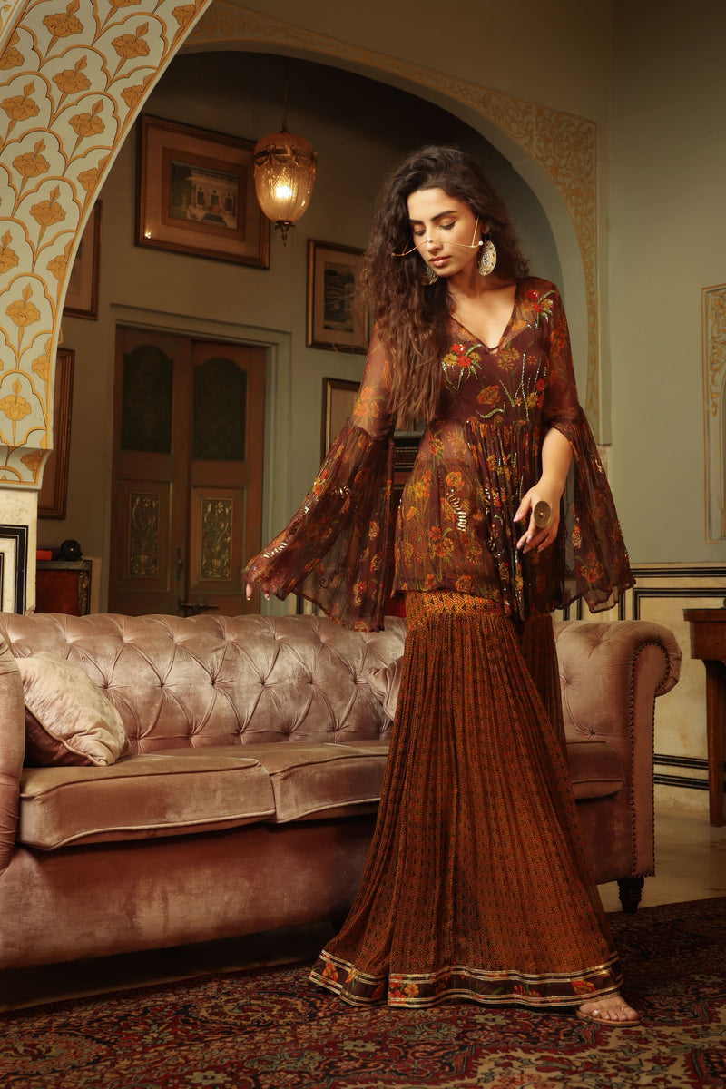 Dilruba Coco Dhaani Sequinned - Tunic Sharara set