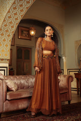 Dilruba trevron dhaani  balloon sleeve crop top with broad belt skirt