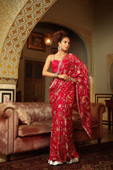 Dilruba rose red sitara saree with crush lehenga and corset blouse