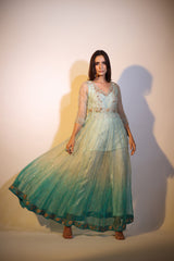 Haseena aqua green ombre organza anarkali set