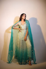 Haseena aqua green ombre organza anarkali set