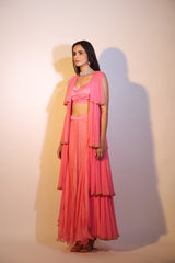 Haseena tier jacket 3 pc. Set in Bubblegum pink