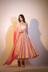 Haseena baby pink bareek gota anarkali set