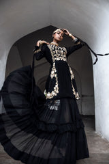 Tisca Chopra in Black Zardosi Layered Long Dress-Indian wear-Pallavi Jaipur