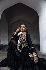 Tisca Chopra in Black Zardosi Layered Long Dress-Indian wear-Pallavi Jaipur