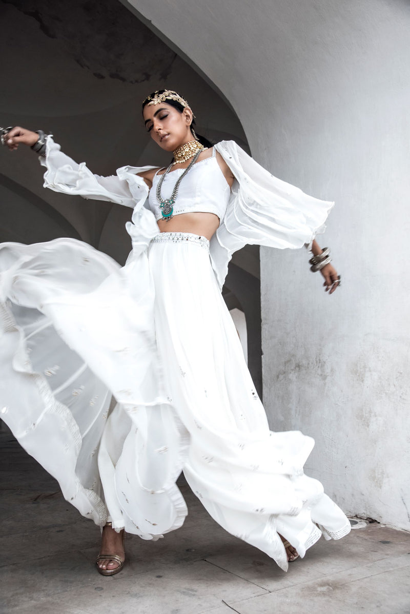 Off White Crop Top with Sharara-Indo Western-Pallavi Jaipur