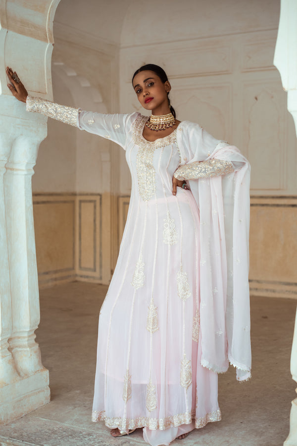 Powder Pink Embroidered Anarkali Set