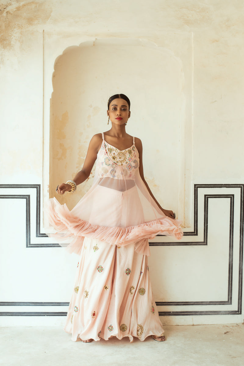 Dusty Pink Singlet with Silk Pants-Indian wear-Pallavi Jaipur