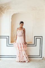 Dusty Pink Singlet with Silk Pants-Indian wear-Pallavi Jaipur