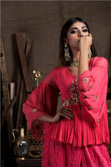 Raspberry Tunic with Crush Skirt Palazzo-Indo Western-Pallavi Jaipur