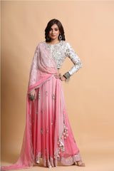 Pink shaded Embroidered Lehenga Set With Ivory Blouse