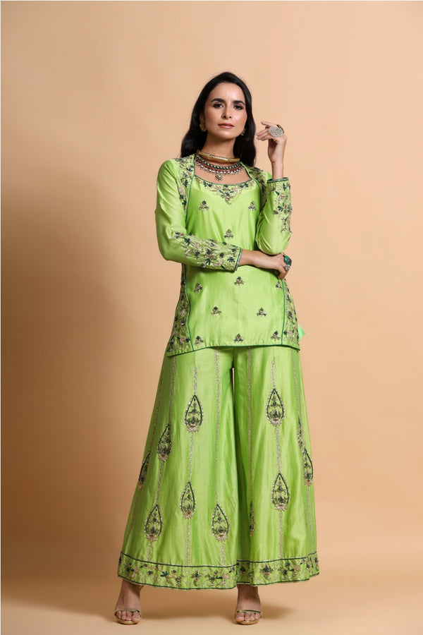 Parrot green kurta sharara set