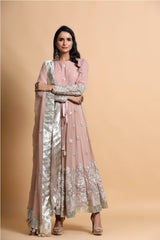 Salmon pink anarkali suit set