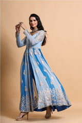 Blue Pittan Embroidered Anarkali Set