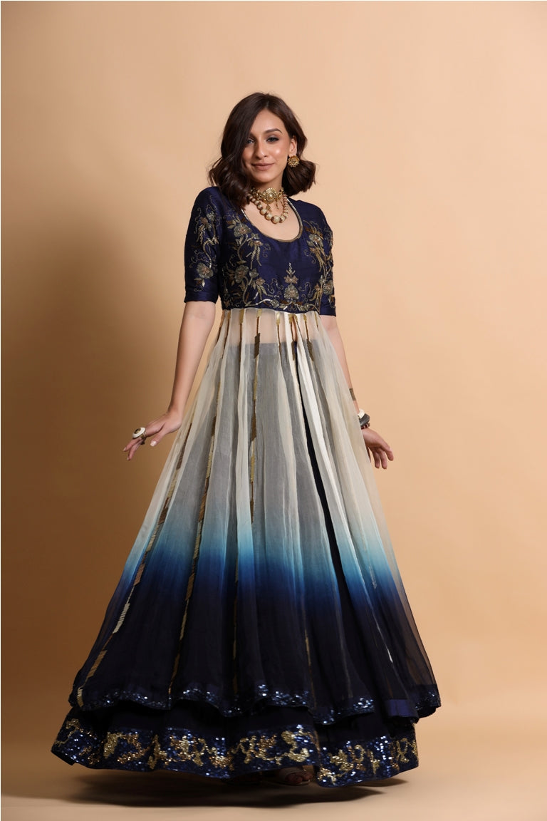 Navy Blue shaded Anarkali Lehenga Set