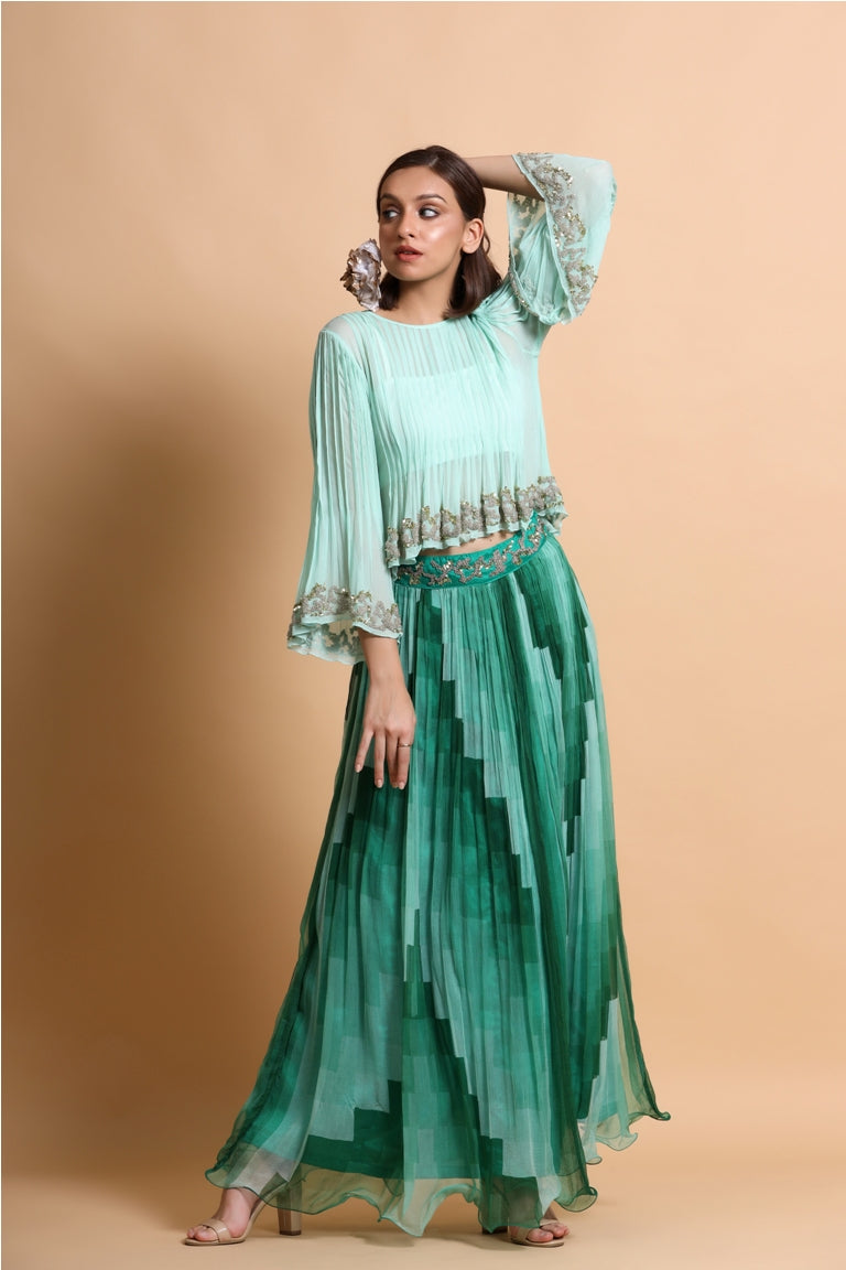 Sea green boho Top with green skirt