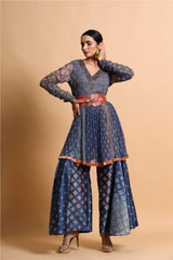 Indigo Blue Burfee print tunic and bell bottoms set